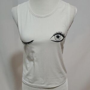 Exist White Tank Top with Eye Design